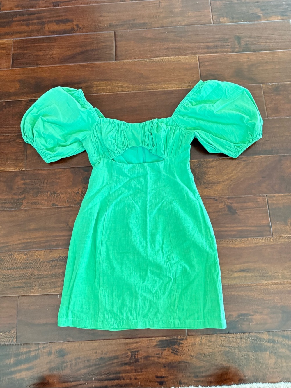 Green Puff-Sleeve Mini Dress